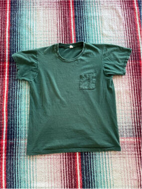 70s Fruit of the Loom Green Selvedge Pocket Tee L